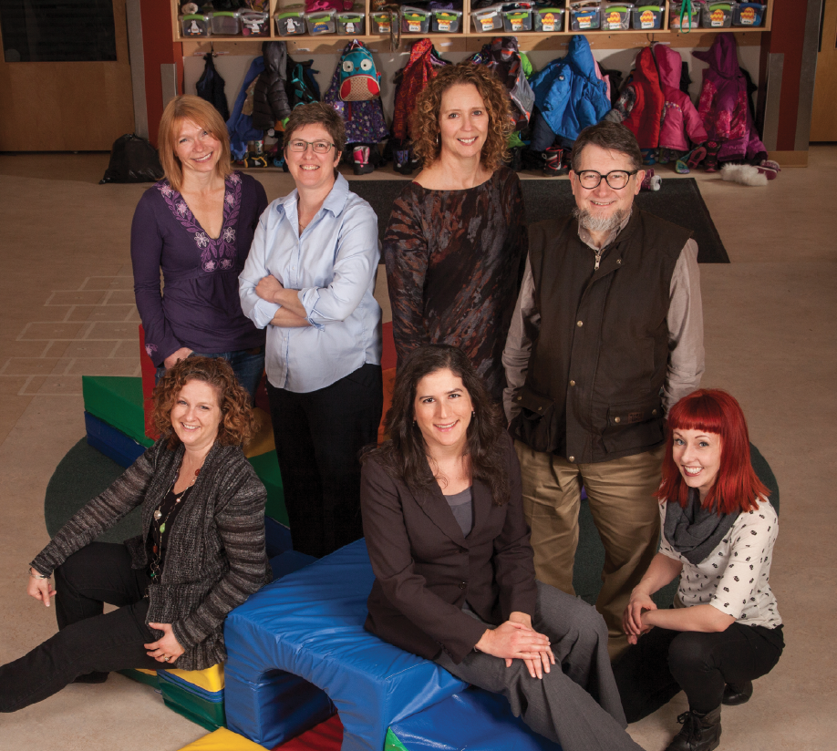 Back row (L-R) Dr. Louise Barrett, Canada Research Chair (Tier 1) in Cognition, Evolution and Behaviour, Dr. Amy von Heyking, Dr. Jan Newberry, I-CYS co-director, Dr. Sergio Pellis, Board of Governors Research Chair. Front row (L-R) Dr. Janay Nugent, Dr. Elizabeth Galway, Dr. Kristine Alexander, I-CYS co-director and Canada Research Chair (Tier 2) in Child and Youth Studies.